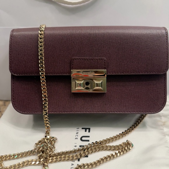 Furla Handbags - Furla Deep Plum Crossbody with Gold Chain